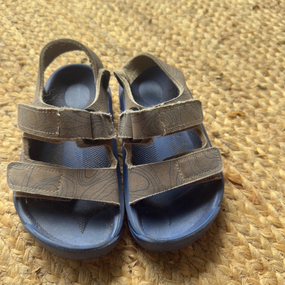 Birkenstock Mogami Kids Sandals Blue Tan Topographic Print Size 26 EU 9 US
